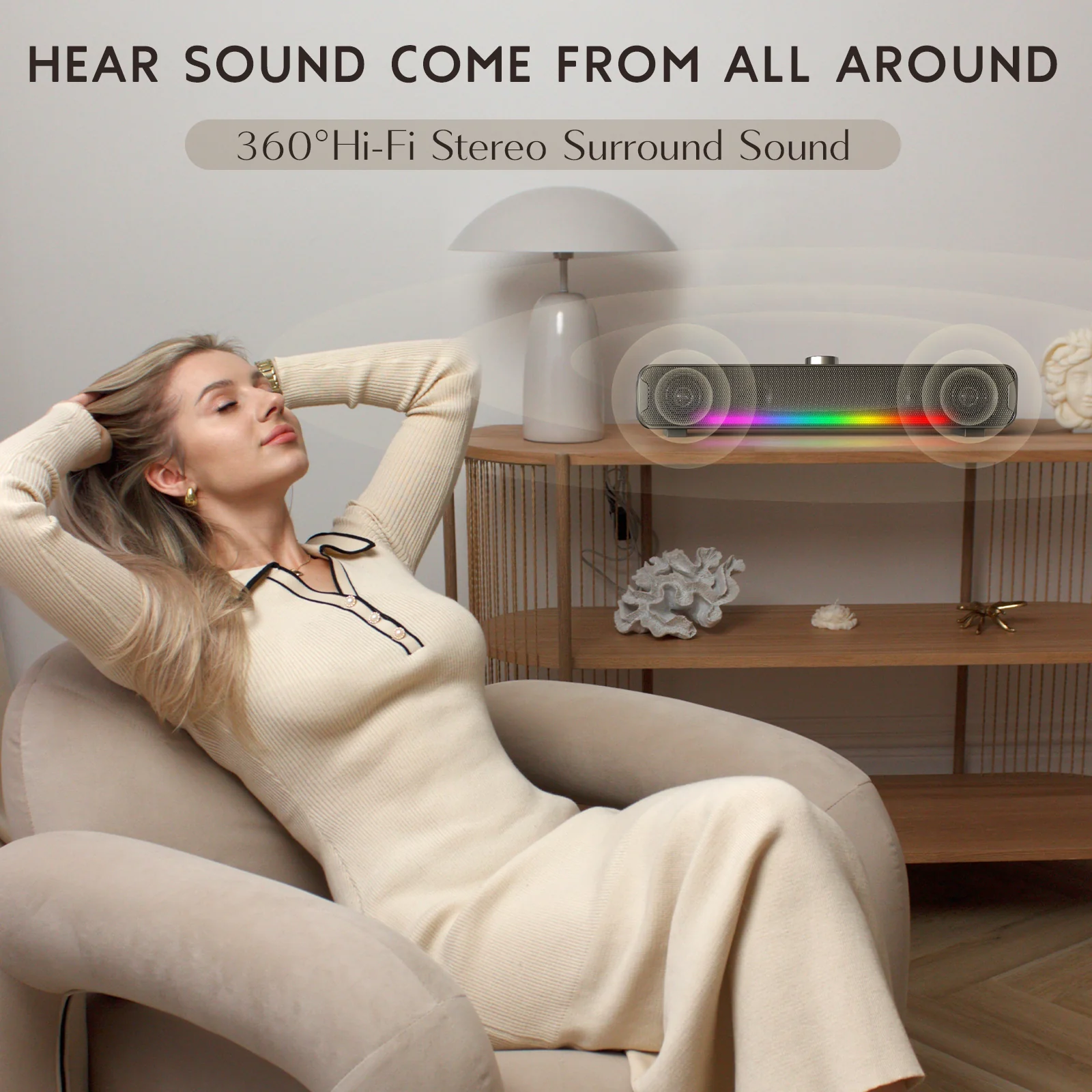 Boxa ONIKUMA L16 Bluetooth, 16W, Iluminare RGB, Soundbar Portabil pentru TV, Home Theater, Gaming și PC [8]