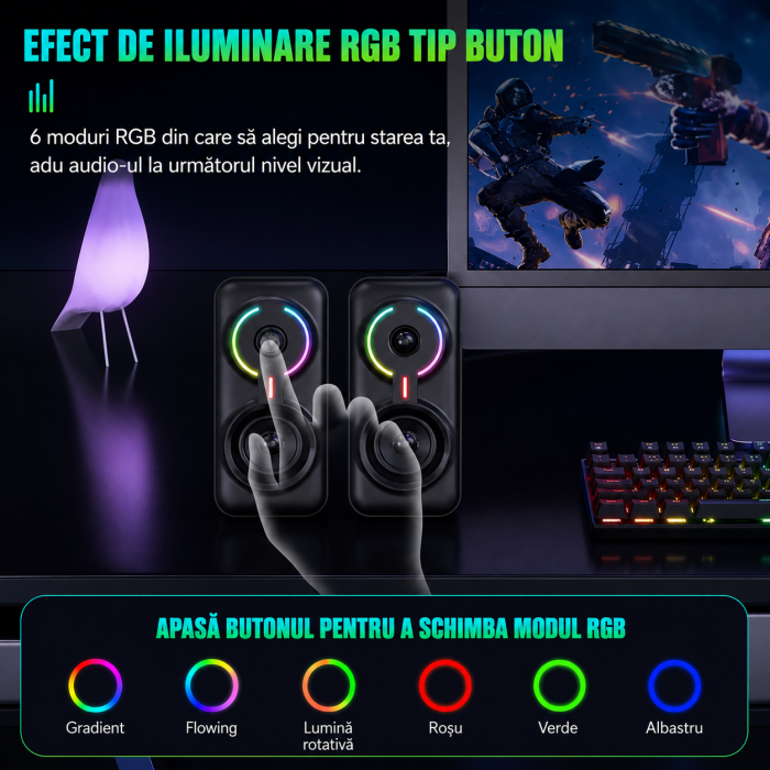 Boxe Gaming ONIKUMA L6 RGB 10W Bluetooth 5.0 USB AUX – Sunet HiFi 360°, Iluminare RGB [7]