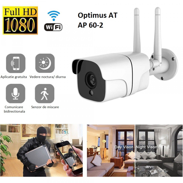 Camera supraveghere exterior IP WIFI Optimus AT AP-60 2.0 mpx fullHD 1920*1080P, comunicare bidirectionala, night vision, cloud aplicatie telefon [7]
