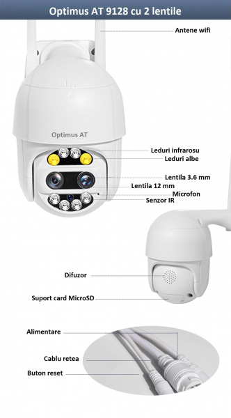 Camera supraveghere interior / exterior cu 2 lentile Optimus AT 9128-2 fullHD 2 mp comunicare bidirectionala, vedere noctura, aplicatie telefon [3]