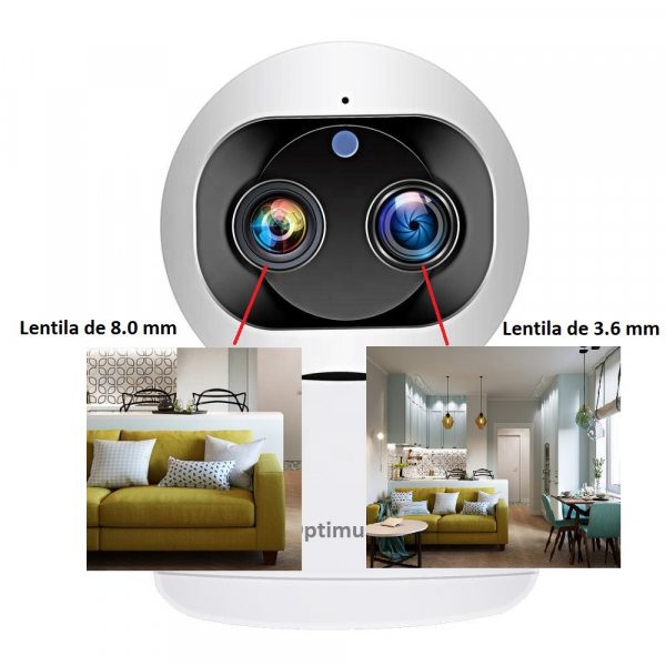 Camera supraveghere interior IP WIFI cu 2 lentile Optimus AT 3612, full HD, 3.6mm 8mm, autourmarire, comunicare bidirecionala [1]