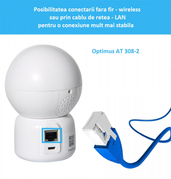 Camera supraveghere interior IP WIFI/LAN Optimus AT 308-2 fullHD 1920*1080P 2 mp comunicare bidirectionala, functie de auto urmarire subiect, night vision, aplicatie telefon [5]