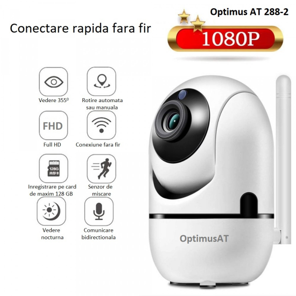 Pachet Camera cu card 32GB model 288-2 fullHD 1920*1080P 2 mp comunicare bidirectionala, functie de auto urmarire subiect, night vision, aplicatie telefon [11]