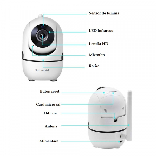 Camera supraveghere interior IP WIFI Optimus AT 288-S fullHD 1920*1080P 2 mp comunicare bidirectionala, functie de auto urmarire subiect, night vision, aplicatie telefon [4]