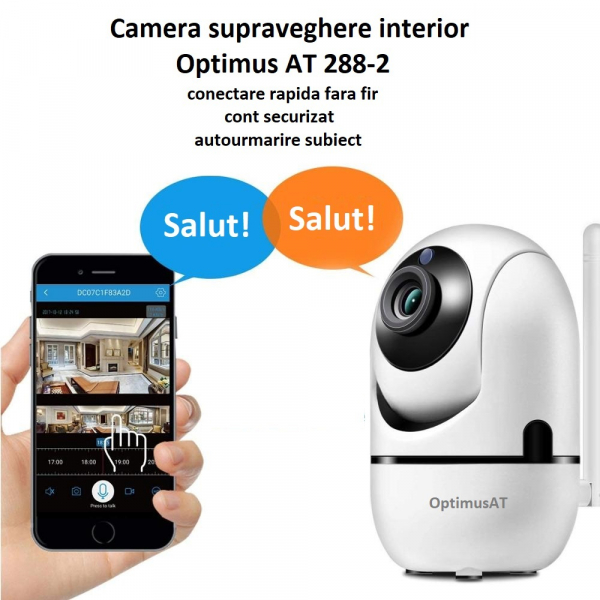 Pachet Camera cu card 32GB model 288-2 fullHD 1920*1080P 2 mp comunicare bidirectionala, functie de auto urmarire subiect, night vision, aplicatie telefon [10]