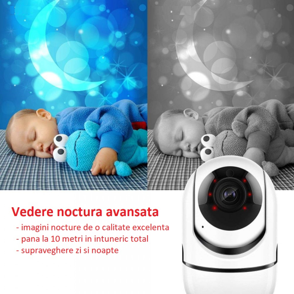 Pachet Camera cu card 32GB model 288-2 fullHD 1920*1080P 2 mp comunicare bidirectionala, functie de auto urmarire subiect, night vision, aplicatie telefon [6]