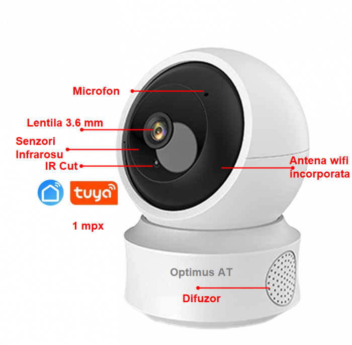 Camera supraveghere interior Tuya Smart Optimus AT B166-2, comunicare bidirectionala, functie de autourmarire subiect, night vision, aplicatie telefon [2]