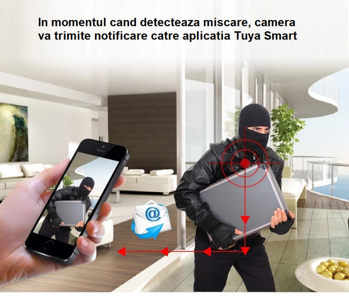 Pachet card memorie 32 GB + camera supraveghere interior Tuya Smart Optimus AT B166-2, comunicare bidirectionala, functie de autourmarire subiect, night vision, aplicatie telefon [6]