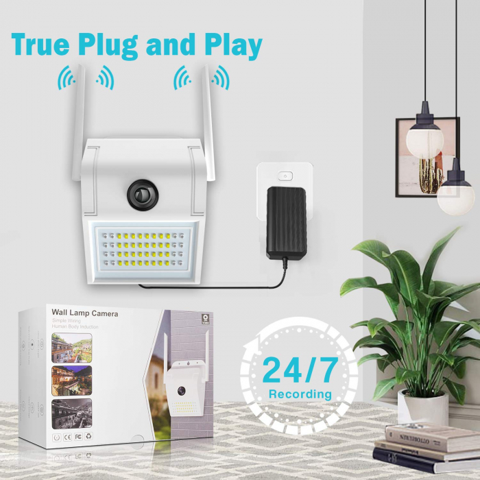 Pachet card memorie 32 GB + lampa de perete cu camera de supraveghere IP WIFI Optimus AT D2-R fullHD 1920*1080P 2 mp, night vision, aplicatie telefon, alb [7]