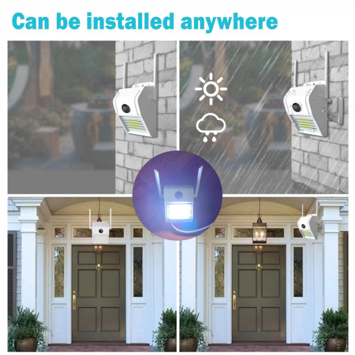 Pachet card memorie 32 GB + lampa de perete cu camera de supraveghere IP WIFI Optimus AT D2-R fullHD 1920*1080P 2 mp, night vision, aplicatie telefon, alb [5]