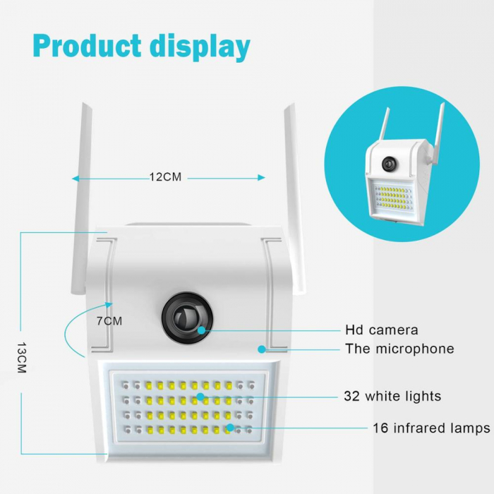 Pachet card memorie 32 GB + lampa de perete cu camera de supraveghere IP WIFI Optimus AT D2-R fullHD 1920*1080P 2 mp, night vision, aplicatie telefon, alb [6]