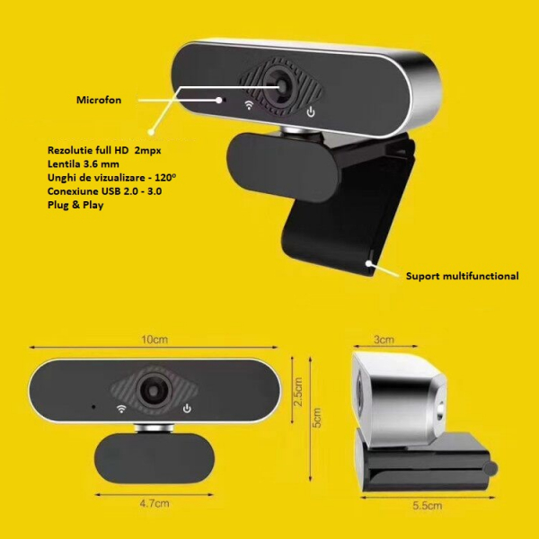 Camera WEB cu microfon Optimus AT DZ-001, rezolutie full-HD, 2mpx, rotire 360, prinderi multiple, negru/gri [4]