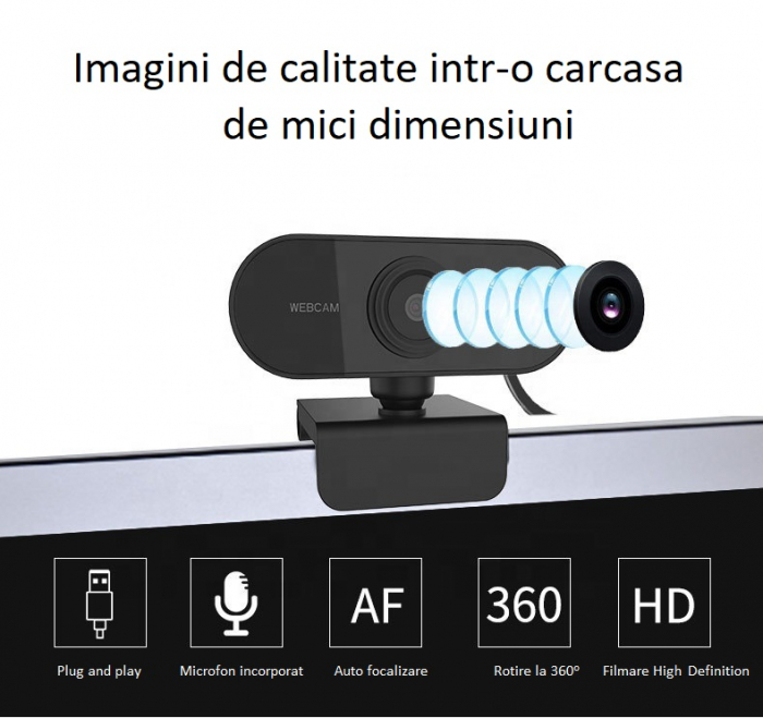 Camera WEB cu microfon Optimus AT C1, rezolutie full-HD 1080p, 2mpx, prinderi multiple, negru [6]