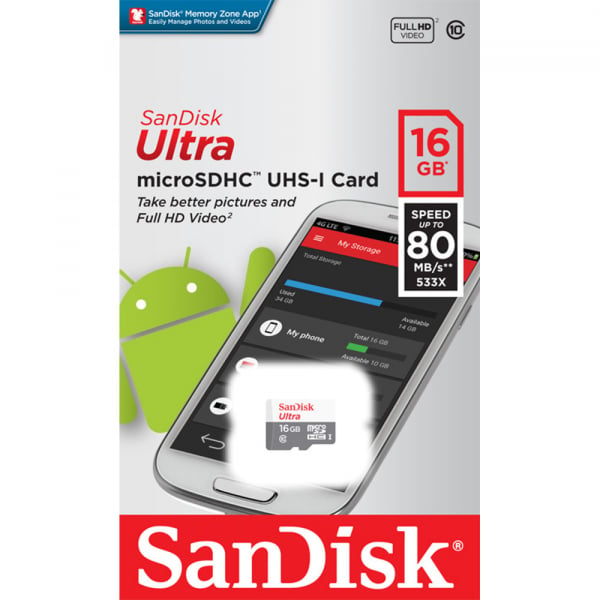 Card de memorie SanDisk Micro SD Ultra, 16GB, Class 10, UHS-I, 533x, 80 MB/s [1]