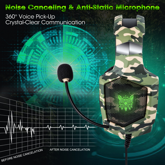 Casti Gaming DC-Onikuma K8 , Surround Sound 7.1, Microfon Noise Cancelling, Bass Vibration, Zero Ear Pressure, Multi Platform, Camouflage Verde [4]