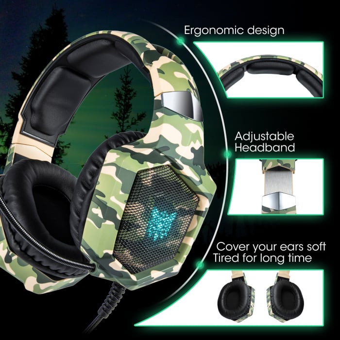 Casti Gaming DC-Onikuma K8 , Surround Sound 7.1, Microfon Noise Cancelling, Bass Vibration, Zero Ear Pressure, Multi Platform, Camouflage Verde [6]