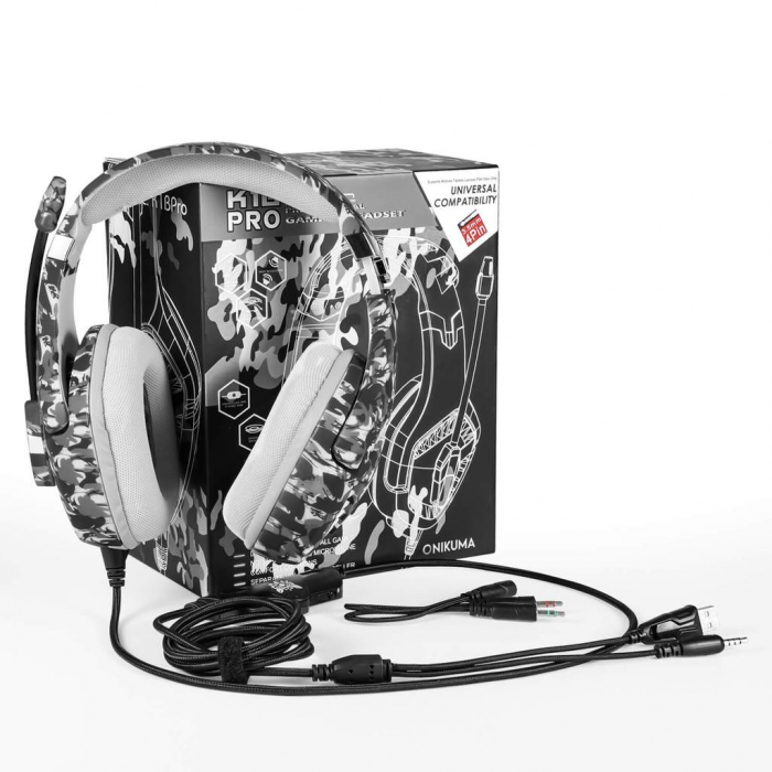 Casti Gaming Onikuma K1 PRO, Microfon Noise Cancelling, Zero Ear Pressure, Multi Platform - Camuflaj gri [4]