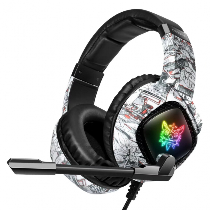 Casti Gaming Onikuma K19 Profesionale, Iluminare RGB, Surround Sound 7.1, Microfon Noise Cancelling, Zero Ear Pressure - Camouflage Gri [5]
