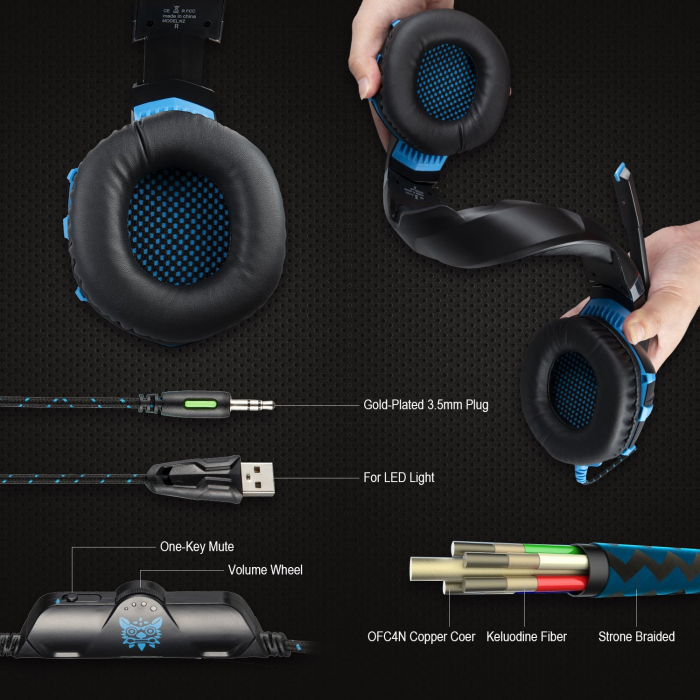 Casti Gaming Onikuma K2 PRO, Microfon Noise Cancelling, Zero Ear Pressure, Multi Platform -Negru/ Albastru [4]