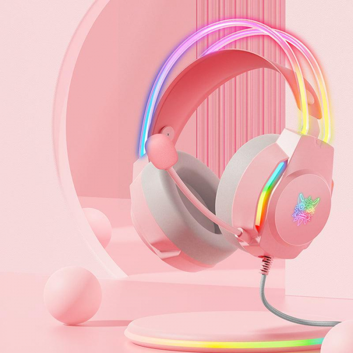 Casti Gaming Onikuma X26 Profesionale, Iluminare RGB, Microfon Noise Cancelling, Zero Ear Pressure, Multi Platform - Roz [4]