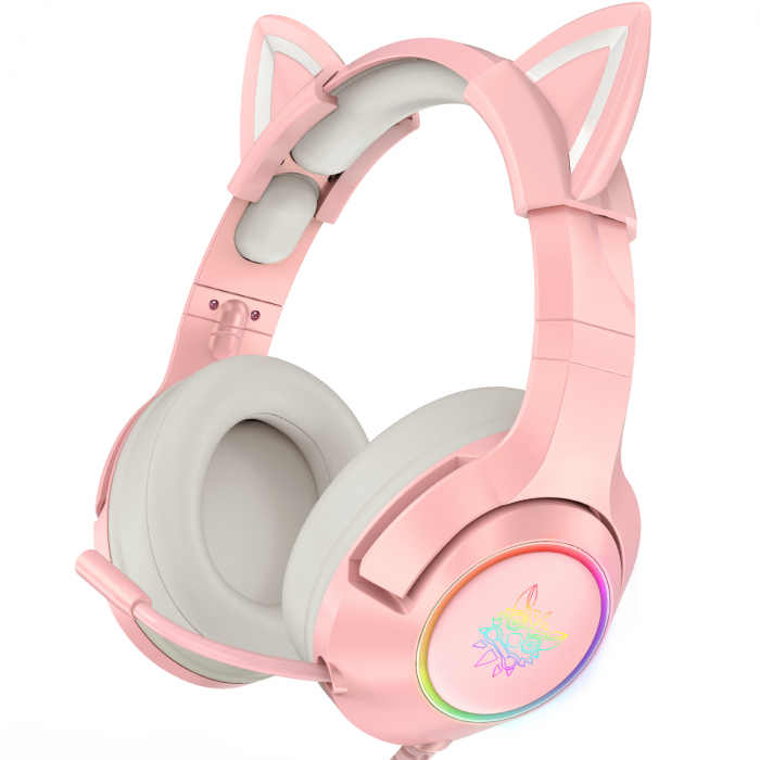 Casti gaming Onikuma K9 Proffesional, RGB Pink cat ears- removable [3]