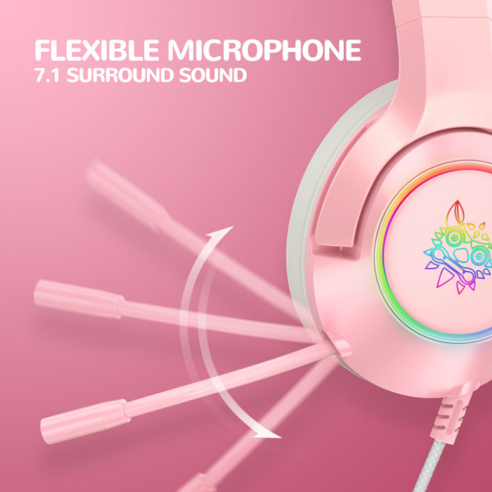 Casti gaming Onikuma K9 Proffesional, RGB Pink cat ears- removable [5]
