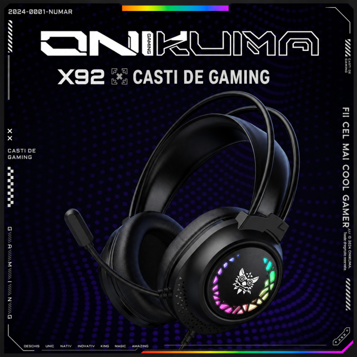 Casti Gaming ONIKUMA X92 RGB cu Microfon 360°, Sunet 3D Surround si Difuzoare 50mm [8]