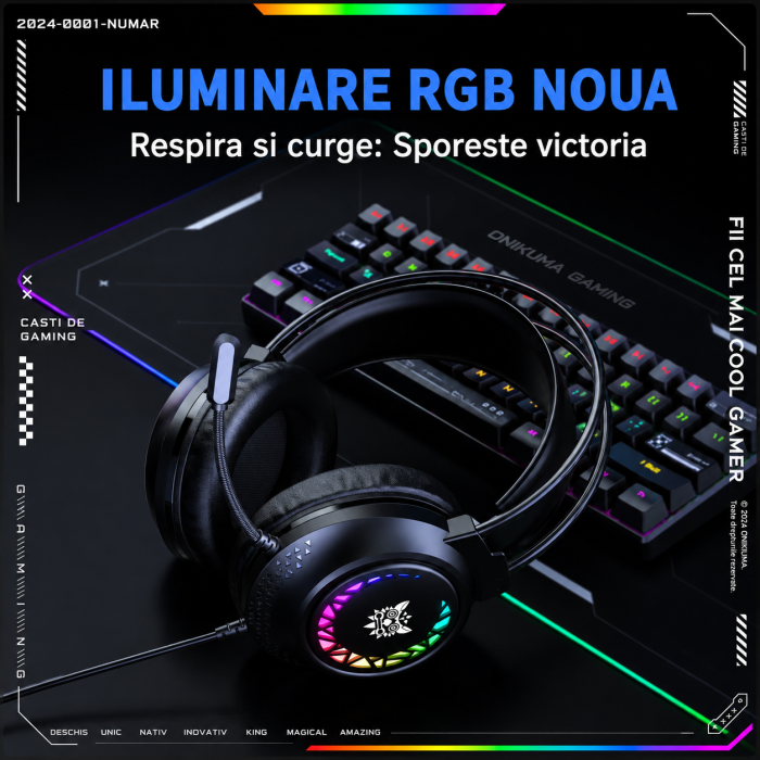 Casti Gaming ONIKUMA X92 RGB cu Microfon 360°, Sunet 3D Surround si Difuzoare 50mm [7]
