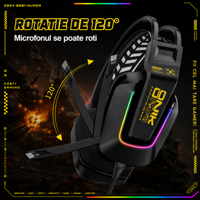 Casti Gaming Onikuma X13 Profesionale, Iluminare RGB, Microfon Noise Cancelling, Zero Ear Pressure, Multi Platform - Negru [7]
