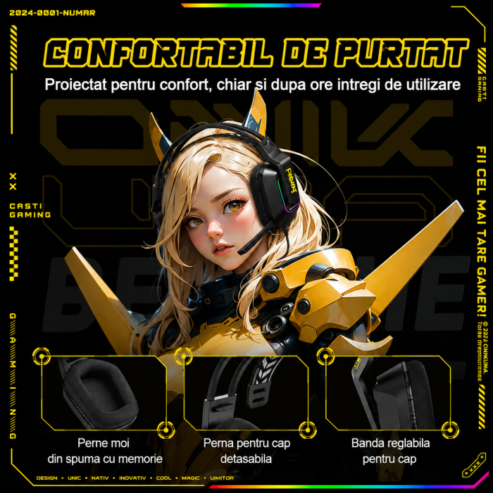 Casti Gaming Onikuma X13 Profesionale, Iluminare RGB, Microfon Noise Cancelling, Zero Ear Pressure, Multi Platform - Negru [5]