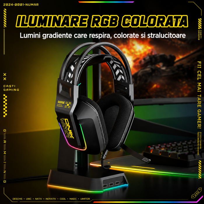 Casti Gaming Onikuma X13 Profesionale, Iluminare RGB, Microfon Noise Cancelling, Zero Ear Pressure, Multi Platform - Negru [8]