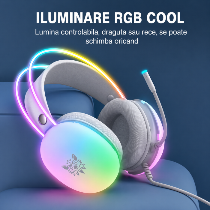 Casti Gaming Onikuma X25 Negru, RGB, Difuzoare 50 mm, Sunet Stereo 3D, Microfon cu Anulare Zgomot 360°, Memory Foam, Jack 3.5 mm + USB, Compatibile PC, PS5, PS4, Xbox, Switch, Mac [6]