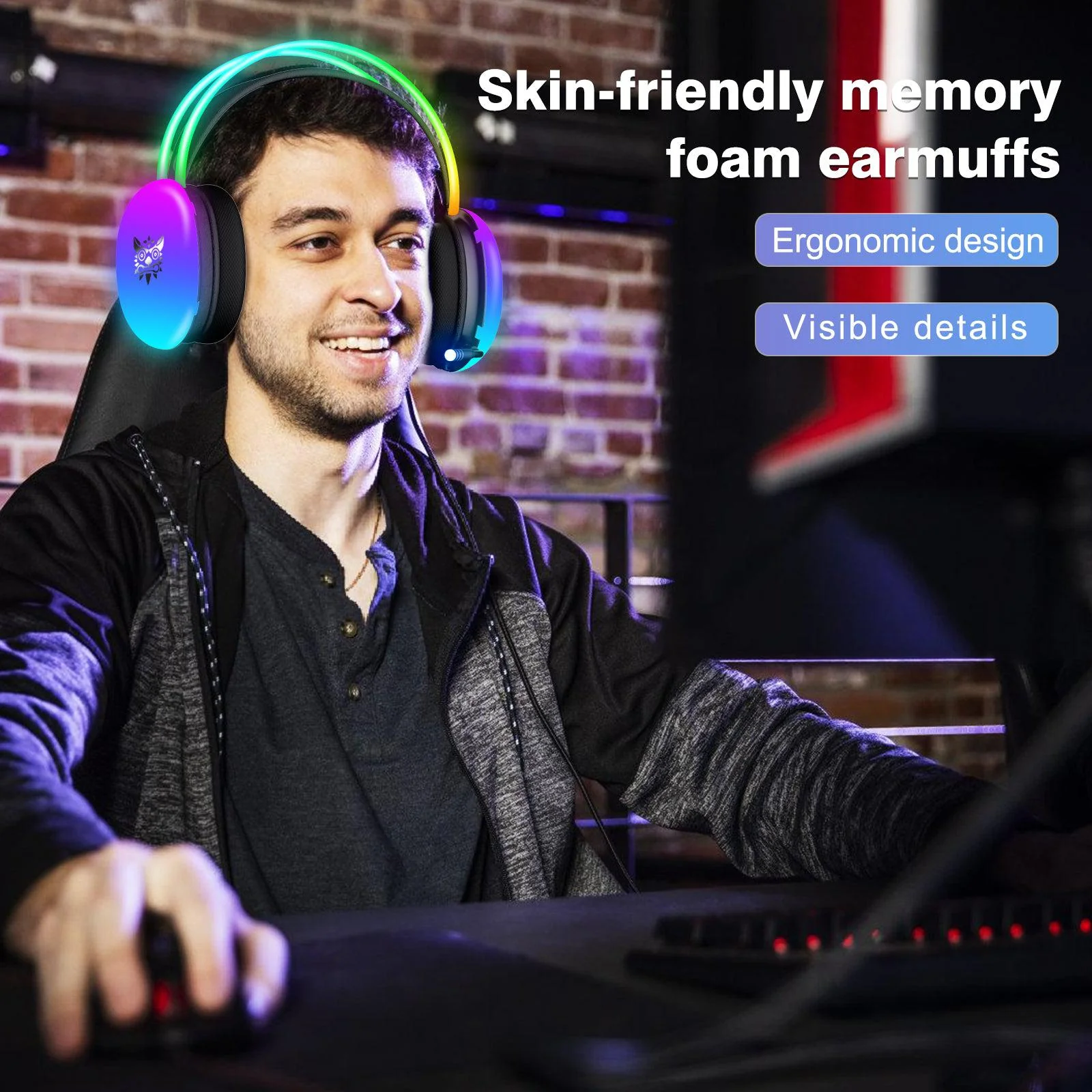 Casti Gaming Onikuma X25 Profesionale, Iluminare RGB, Microfon Noise Cancelling, Zero Ear Pressure, Multi Platform - Alb [6]