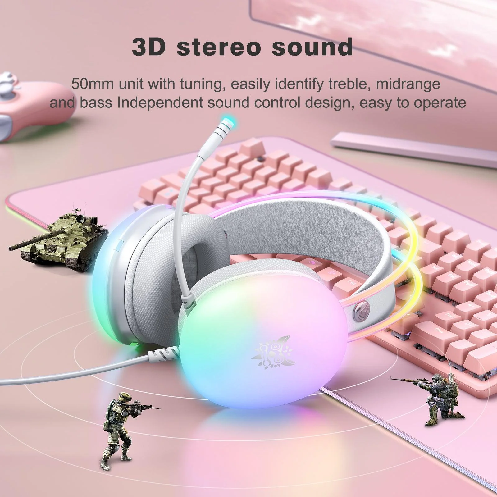 Casti Gaming Onikuma X25 Profesionale, Iluminare RGB, Microfon Noise Cancelling, Zero Ear Pressure, Multi Platform - Alb [4]