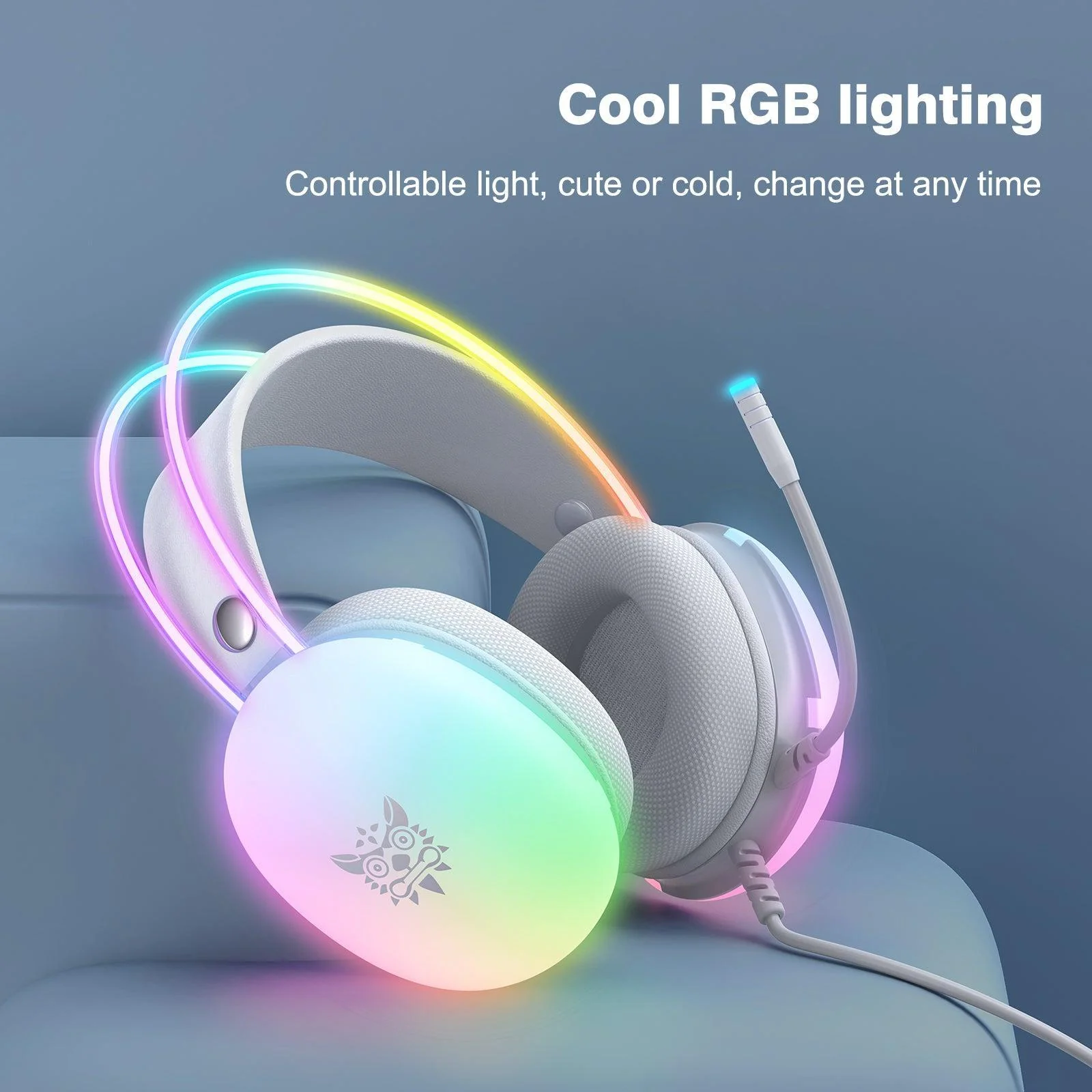 Casti Gaming Onikuma X25 Profesionale, Iluminare RGB, Microfon Noise Cancelling, Zero Ear Pressure, Multi Platform - Alb [3]