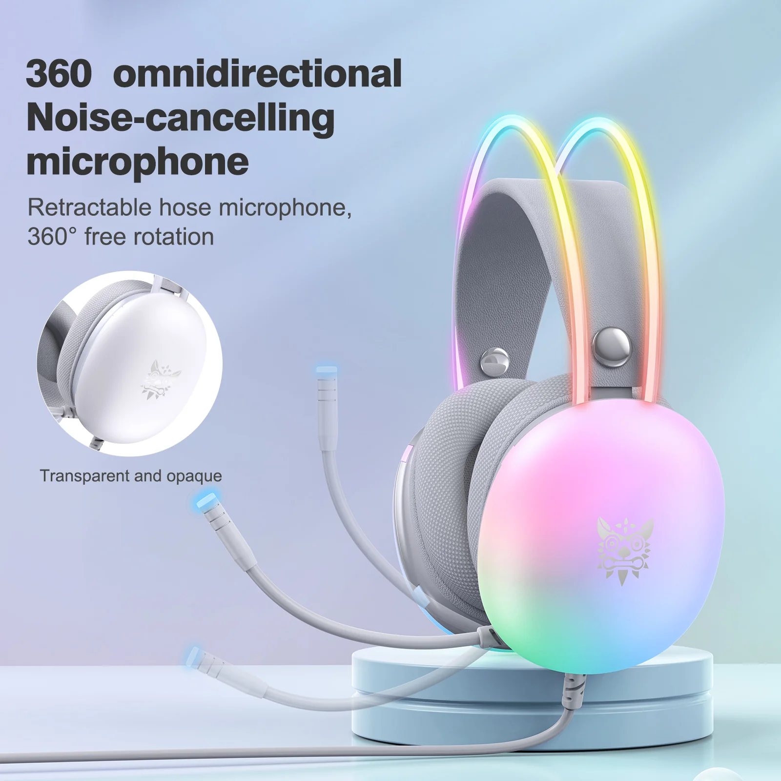 Casti Gaming Onikuma X25 Profesionale, Iluminare RGB, Microfon Noise Cancelling, Zero Ear Pressure, Multi Platform - Alb [5]