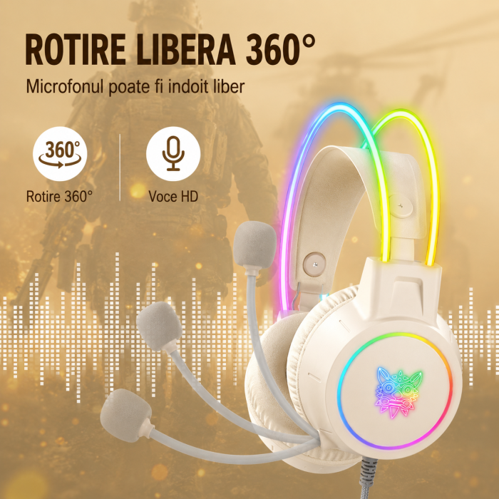 Casti Gaming ONIKUMA X15 PRO, 50MM, Microfon Noise Cancelling, Iluminare RGB, Design Ergonomic, Audio Surround Stereo, Bej [10]