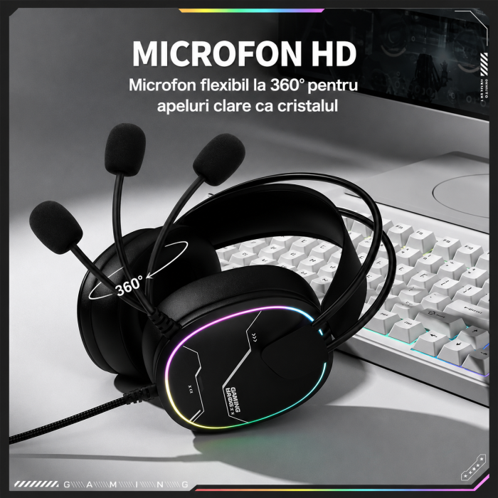 Casti Gaming ONIKUMA X91, RGB, Microfon HD cu Anulare Zgomot, Difuzoare 50 mm, USB + Jack 3.5 mm, Compatibile PC, PS4, Nintendo Switch, Telefon, Mac, Negru [6]