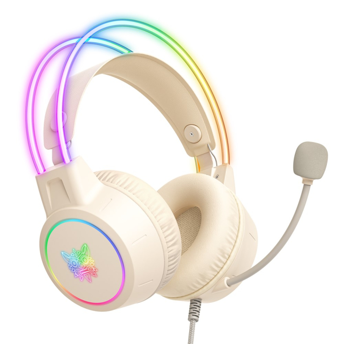 Casti Gaming ONIKUMA X15 PRO, 50MM, Microfon Noise Cancelling, Iluminare RGB, Design Ergonomic, Audio Surround Stereo, Bej [5]
