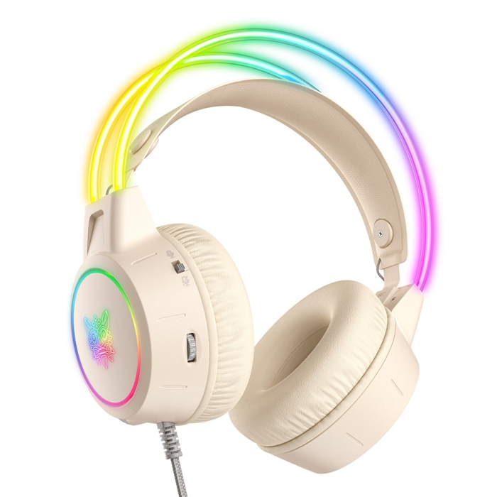 Casti Gaming ONIKUMA X15 PRO, 50MM, Microfon Noise Cancelling, Iluminare RGB, Design Ergonomic, Audio Surround Stereo, Bej [2]