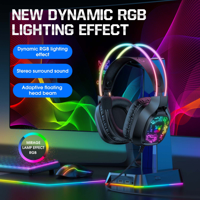 Casti Gaming Onikuma X22 Profesionale, Iluminare RGB, Microfon Noise Cancelling, Zero Ear Pressure, Multi Platform - Alb [2]