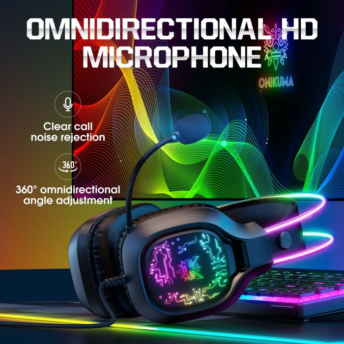 Casti Gaming Onikuma X22 Profesionale, Iluminare RGB, Microfon Noise Cancelling, Zero Ear Pressure, Multi Platform - Alb [3]