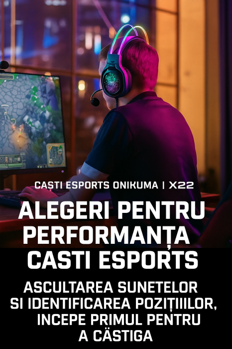 Casti Gaming ONIKUMA X22, RGB, Microfon Omnidirectional cu Noise Reduction, Difuzoare 50 mm, USB + Jack 3.5 mm, Control pe Cablu, 1.8 m, Negru [3]