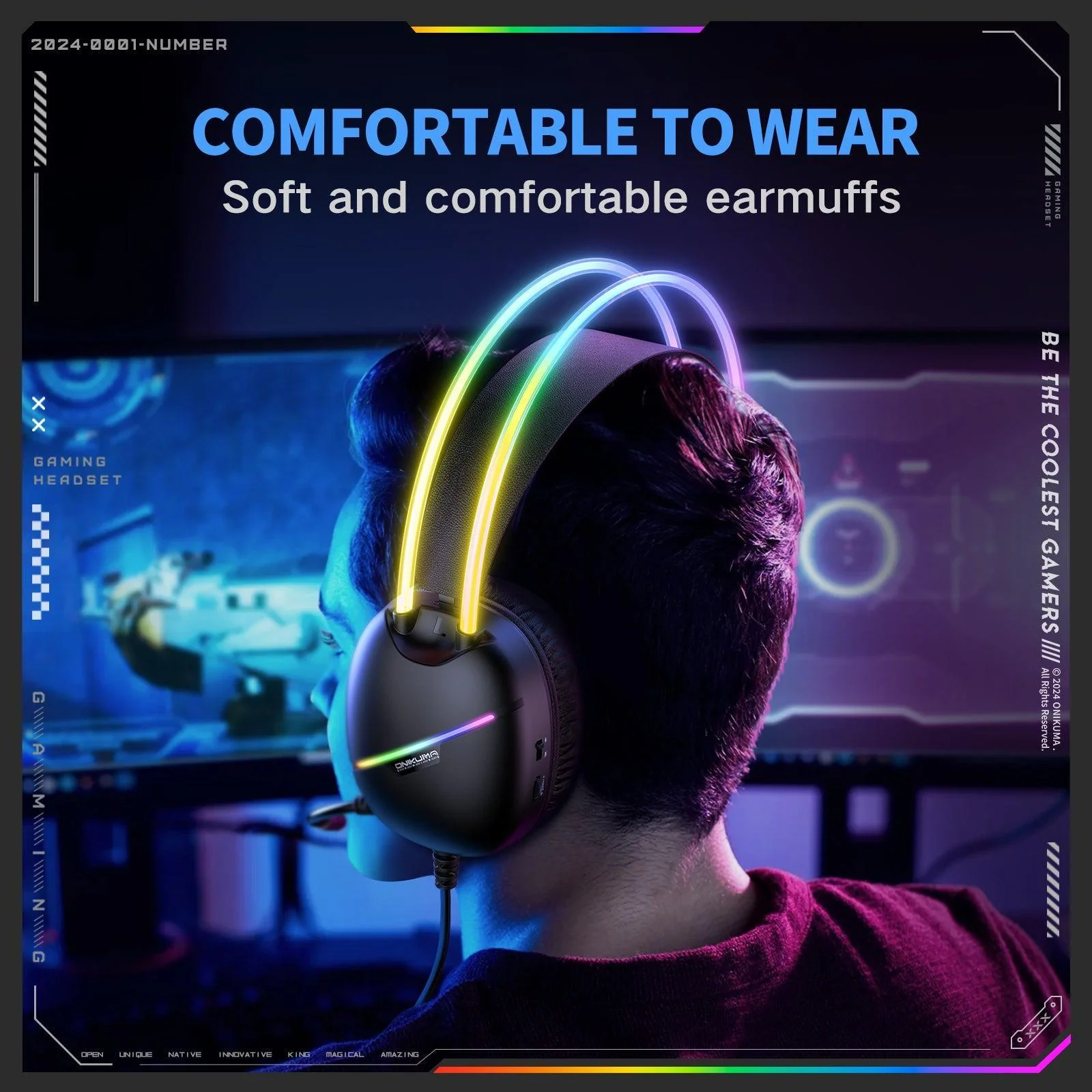 Casti Gaming Onikuma X33 Profesionale, Iluminare RGB, Microfon Noise Cancelling, Zero Ear Pressure, Multi Platform - Negru [7]