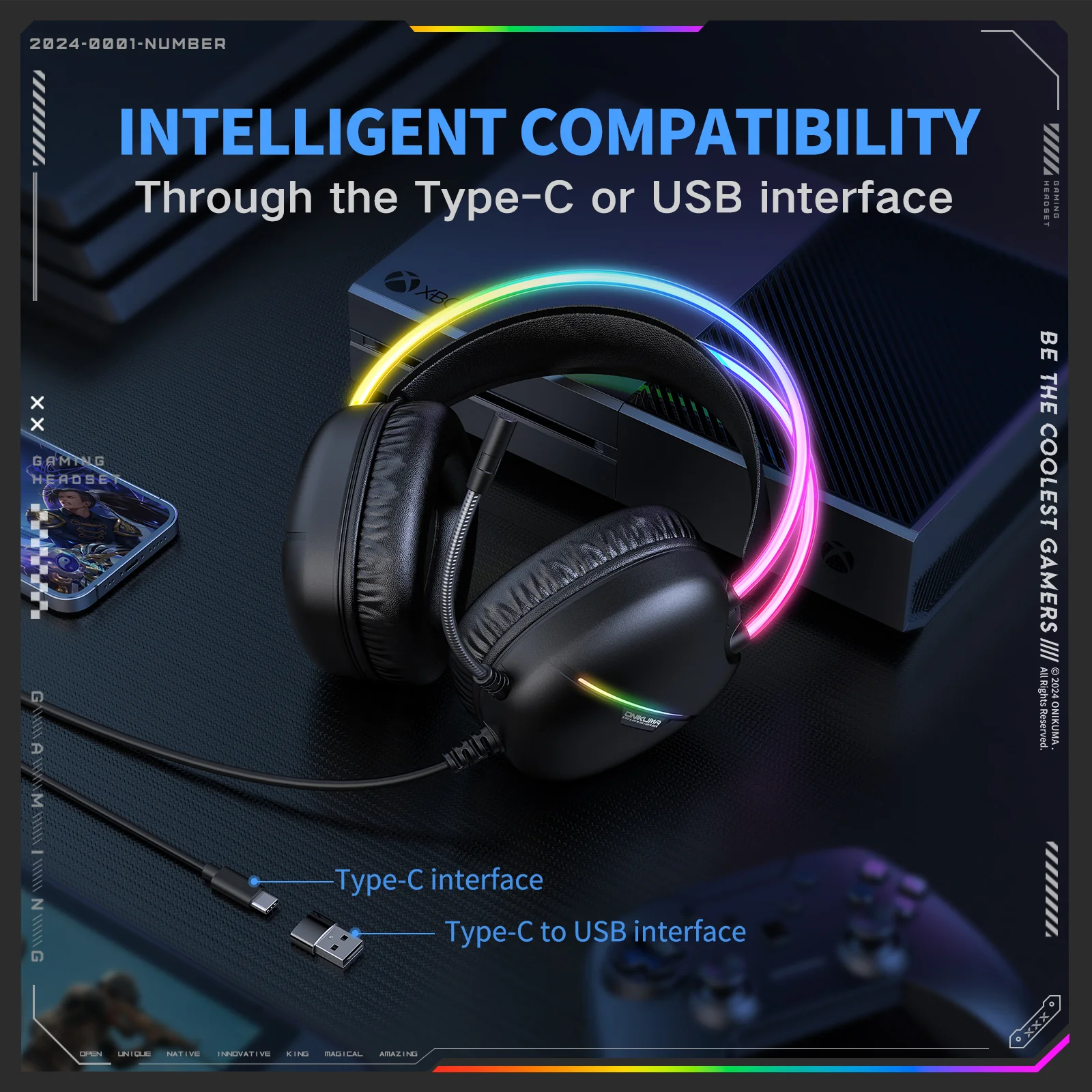 Casti Gaming Onikuma X33 Profesionale, Iluminare RGB, Microfon Noise Cancelling, Zero Ear Pressure, Multi Platform - Negru [5]