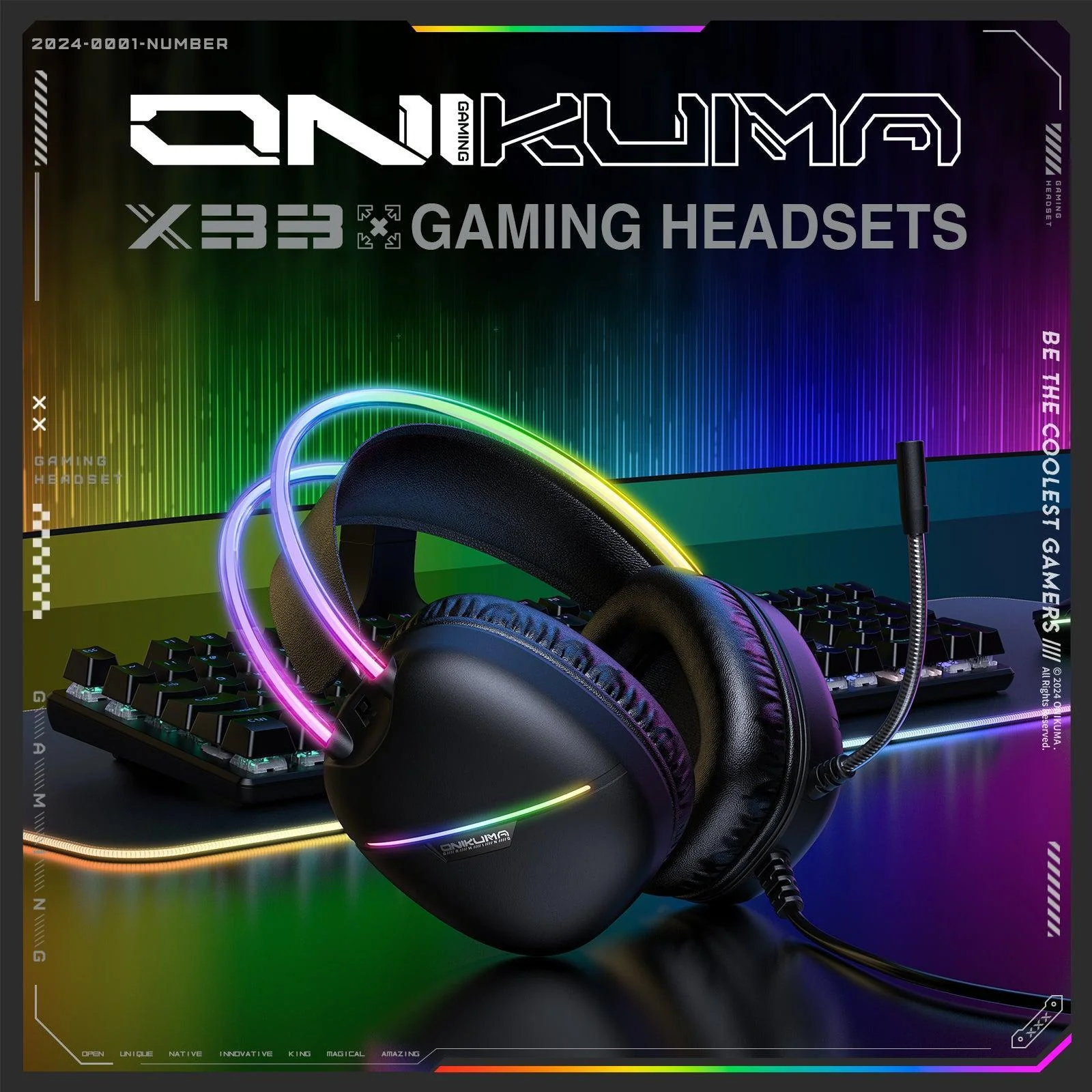 Casti Gaming Onikuma X33 Profesionale, Iluminare RGB, Microfon Noise Cancelling, Zero Ear Pressure, Multi Platform - Negru [2]