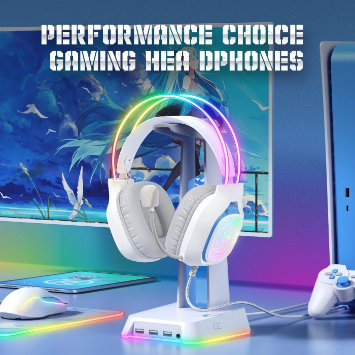 Casti Gaming Onikuma X22 Profesionale, Iluminare RGB, Microfon Noise Cancelling, Zero Ear Pressure, Multi Platform - Alb [2]