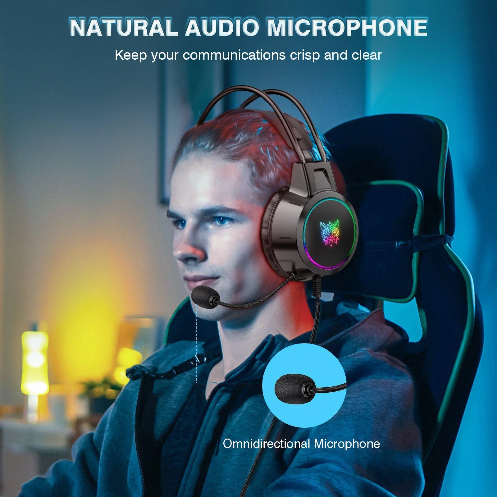 Casti Gaming ONIKUMA X15 PRO, 50MM, Microfon Noise Cancelling, Iluminare RGB, Design Ergonomic, Audio Surround Stereo, Negre [2]