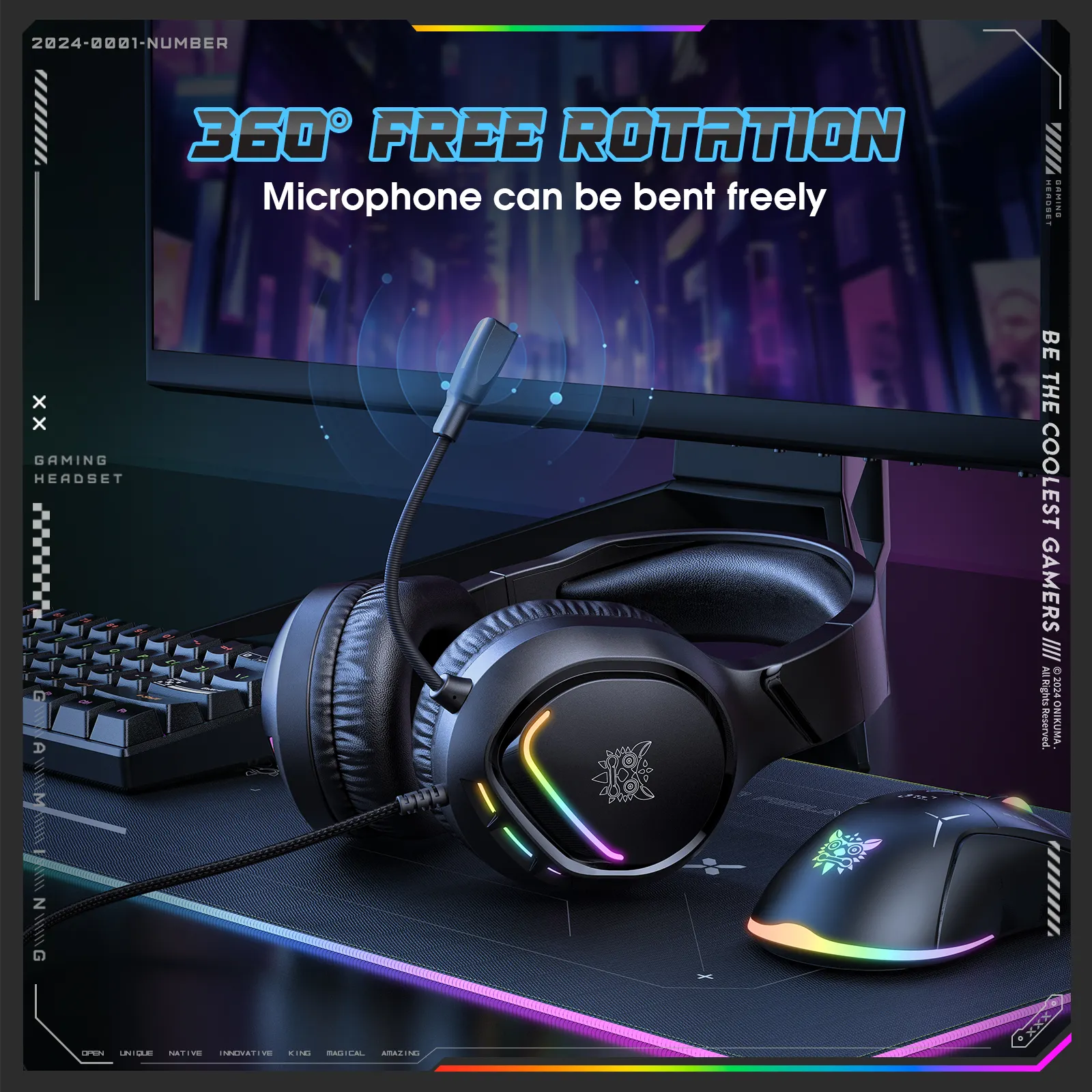 Casti Gaming Onikuma X31 Profesionale, Iluminare RGB, Microfon Noise Cancelling, Zero Ear Pressure, Multi Platform - Negru [3]