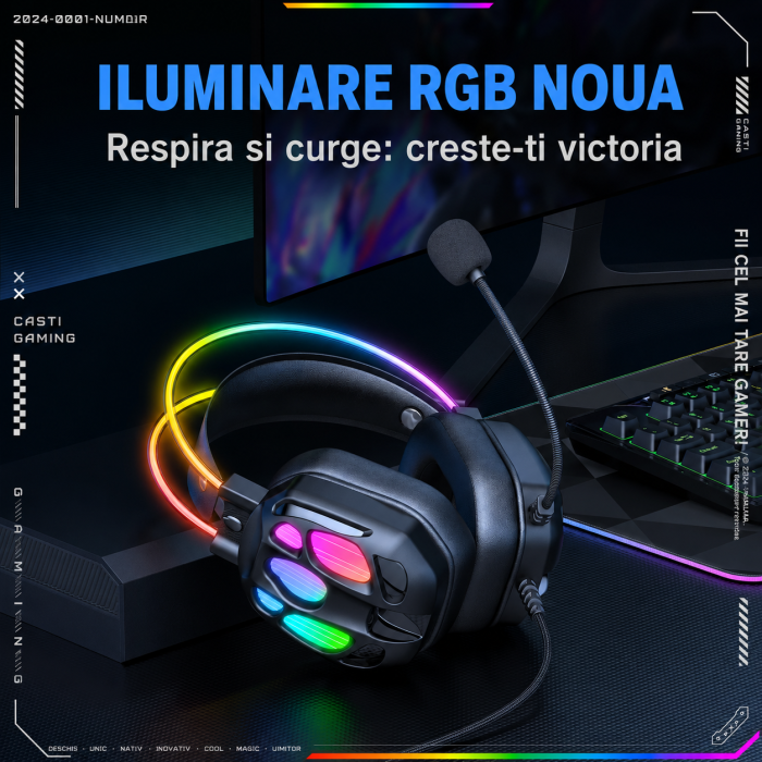 Casti Gaming RGB ONIKUMA X89 cu Microfon 360°, Difuzoare 50 mm, Iluminare RGB, Compatibile PC / PS4 / PS5 / Xbox / Laptop / Telefon, Negru [5]